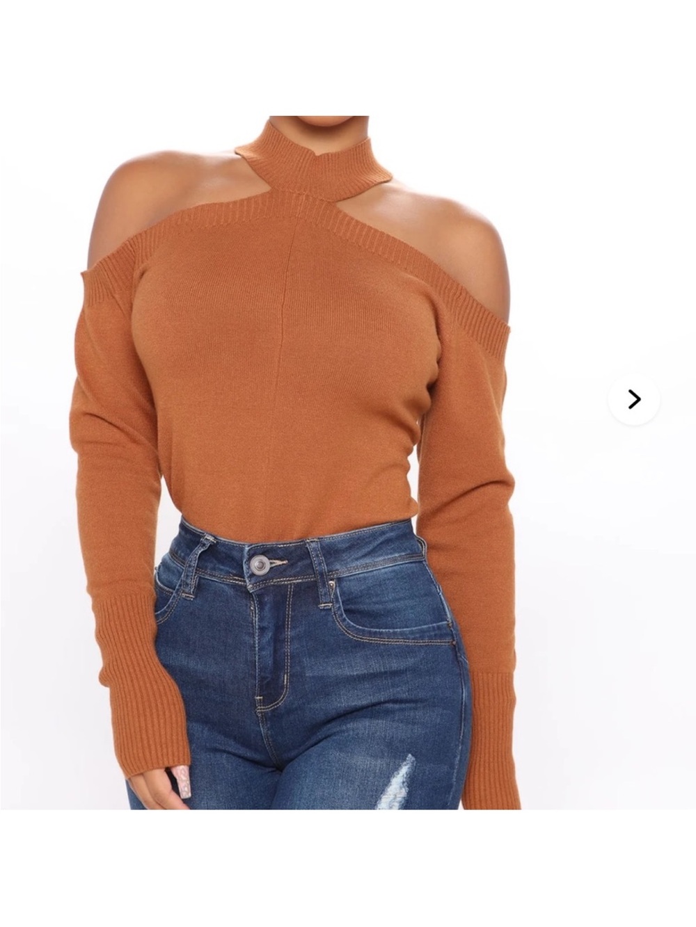 Fashion Nova Rust Off-The-Shoulder Mock Neck Sweater - Preowned